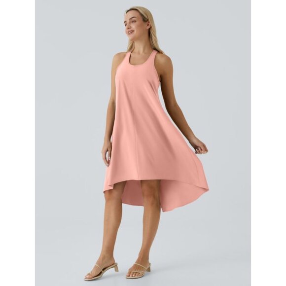 Halara Breezeful Racerback Hi Low MIdi Dress Sz XL Womens Pink Built in Bra Slee - Picture 7 of 15